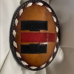 Vintage International Harvester Leather Belt Buckle by Brazos Joe!